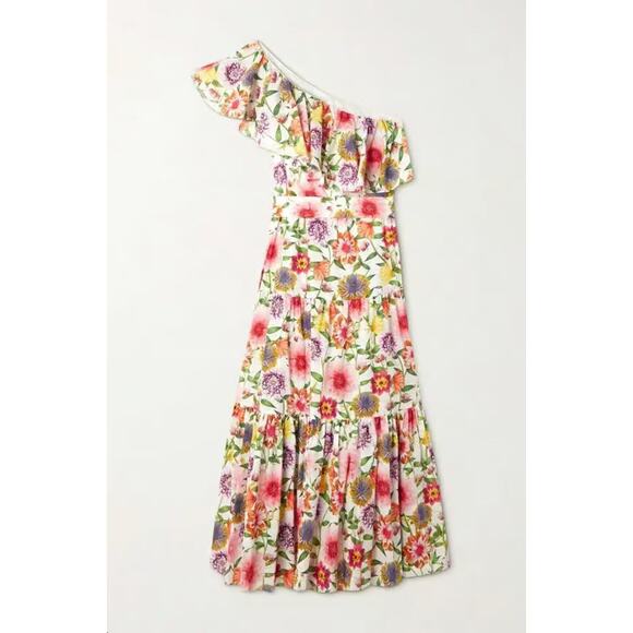 BORGO DE NOR Petra One Shoulder Ruffle Midi Linen Floral Dress Tuckernuck Small - Picture 7 of 15